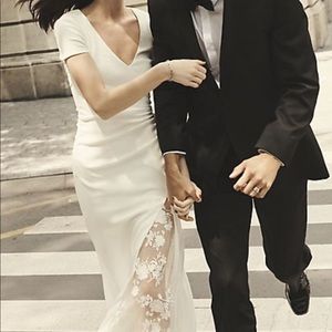 Crepe Sheath Gown w/ Illusion Slit David’s bridal